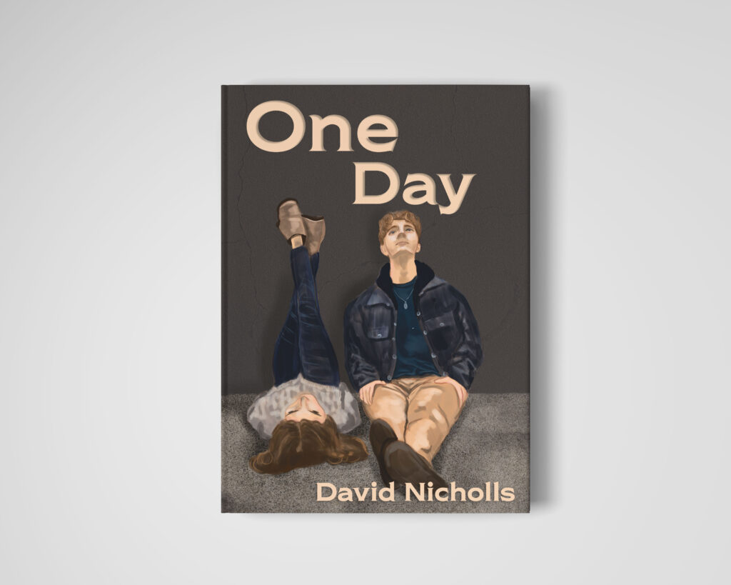 Book cover design with illustration of two people